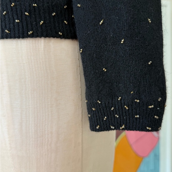 Vintage 70s Gold Beaded Embellished Black Cardigan - S - Picture 10 of 13